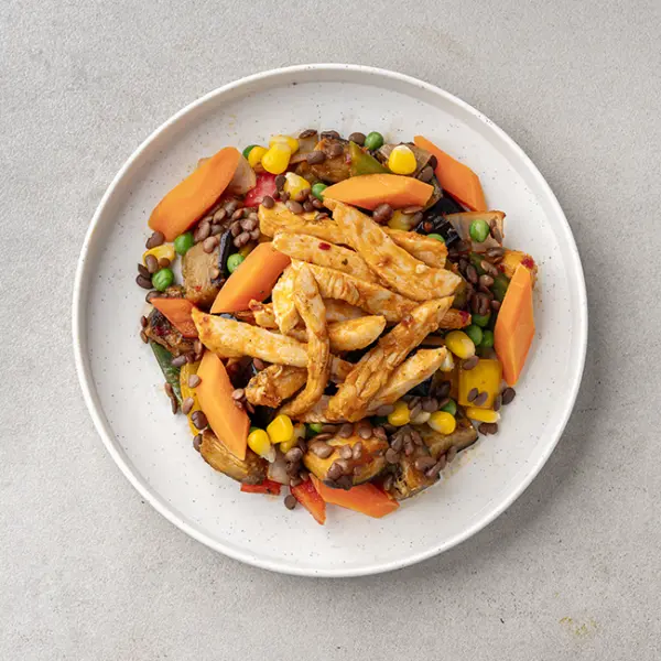 Harissa Grilled Chicken With Lentil vegetable Medley